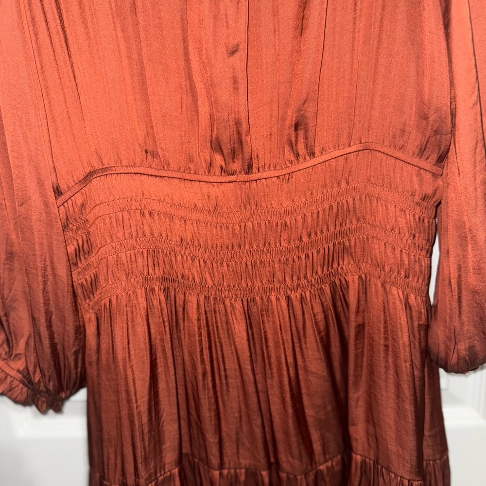 Silk Knee Length Long Sleeved Dress in rust - Picture 5 of 6